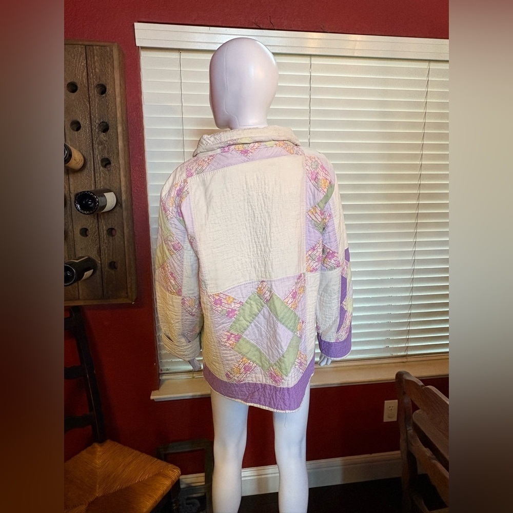 Patchwork Quilted Chore Coat-Purple & Cream Vintage Quilt. Size See Measurements - Picture 2 of 7